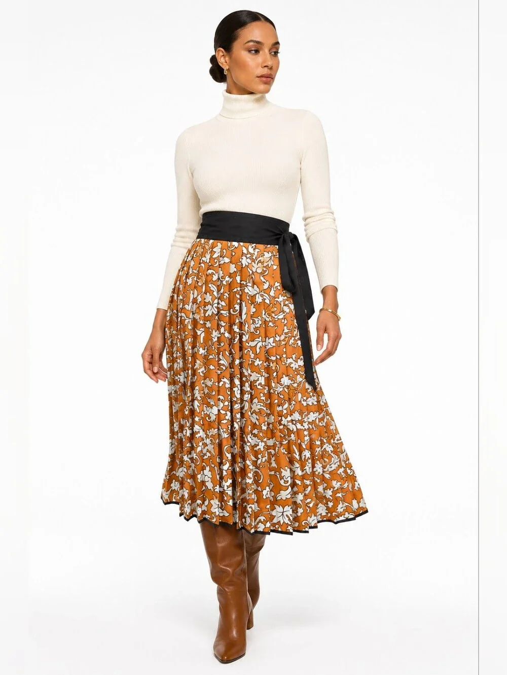 NWT Tory Burch 70s Scroll 100% Silk Pleated Wrap Midi Skirt Size 8 $498